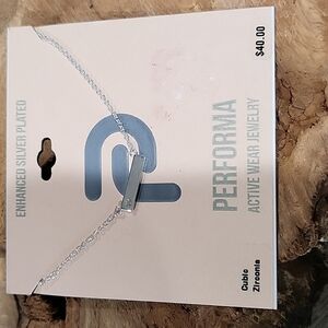 NWT Preforma Active Wear Jewlery Enhanced Silver Plated CZ bar Necklace